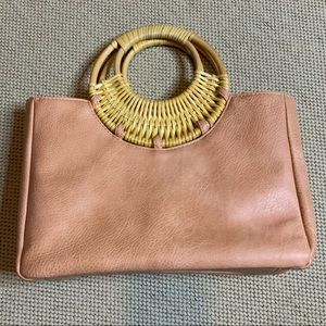 Salmon Pink Wicker Handle Purse By Anthropologie